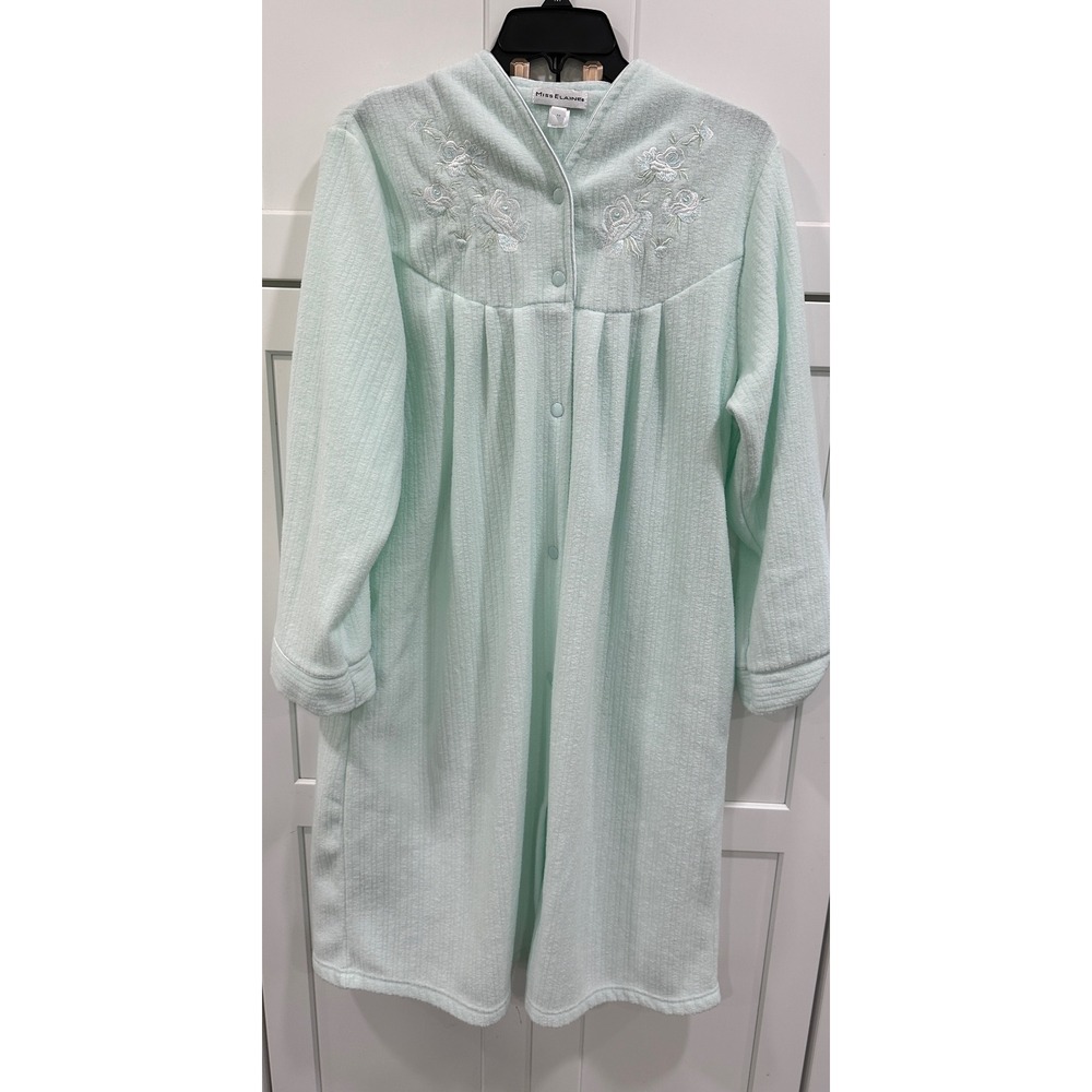 Miss Elaine Embroidered Floral Snap Front‎ Robe Lounger House Dress M